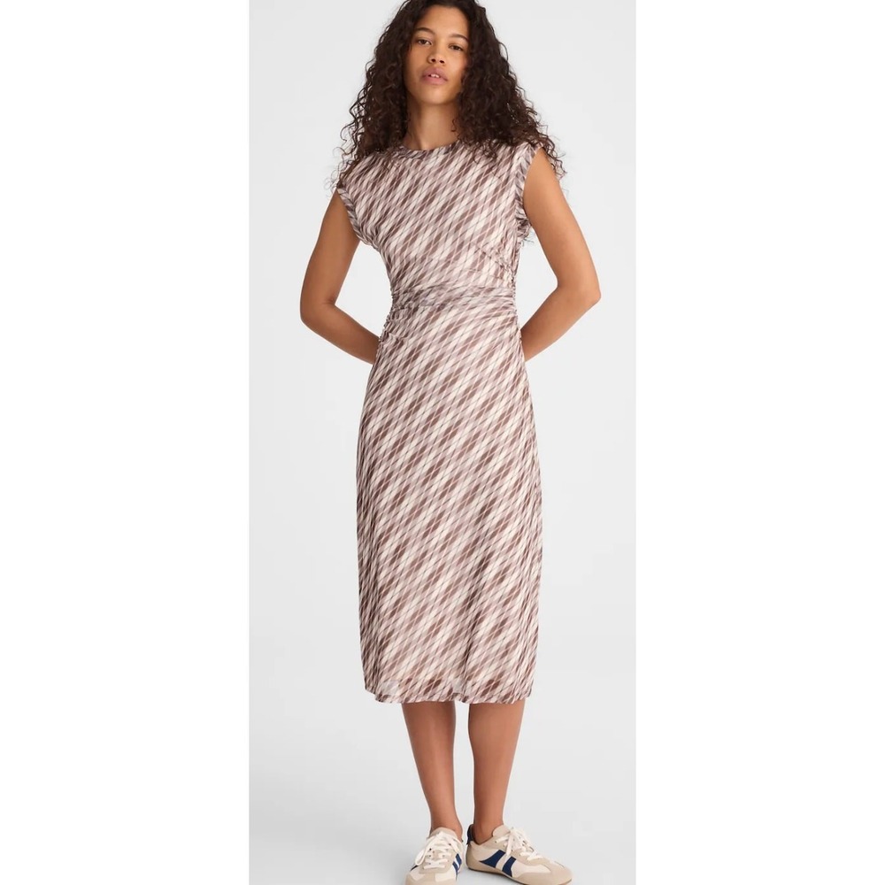 Madewell | NWT Cap-Sleeve Ruched Midi Dress Spiced Brown | Sz S